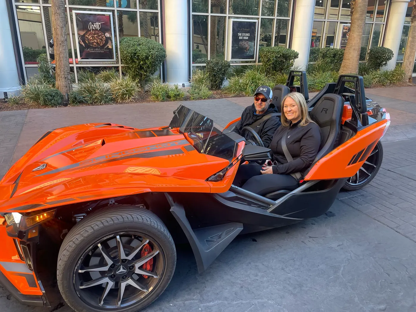 Orange Polaris Slingshot rental in Las Vegas