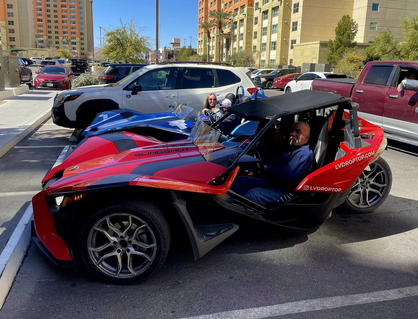 Red Polaris Slingshot rental in Las Vegas