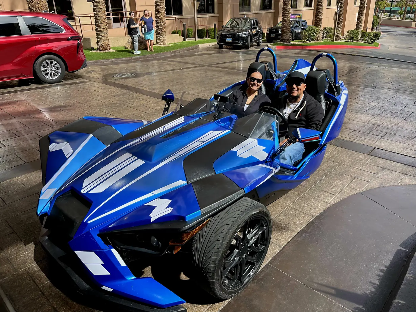 White Polaris Slingshot rental in Las Vegas